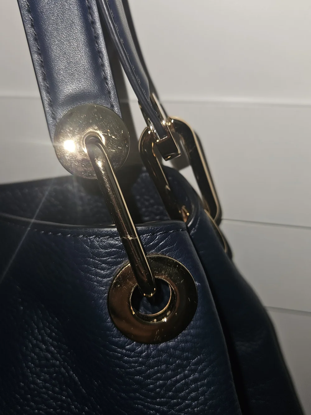 Michael Kors Navy Leather Shoulder Bag with Gold Hardware